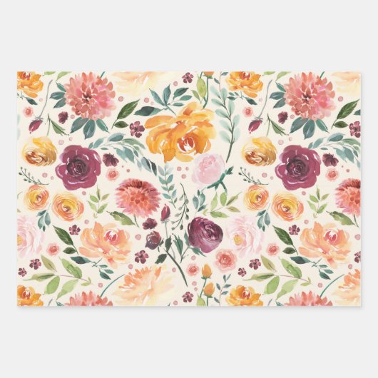  Waterverf Herfstbloeipatroon Inpakpapier Vel (Voorkant 3)