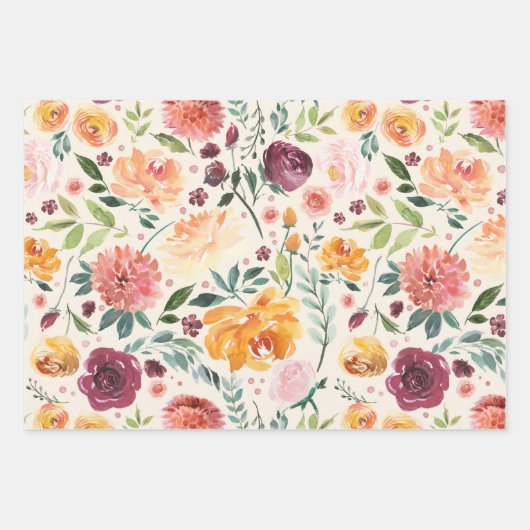  Waterverf Herfstbloeipatroon Inpakpapier Vel (Voorkant 2)