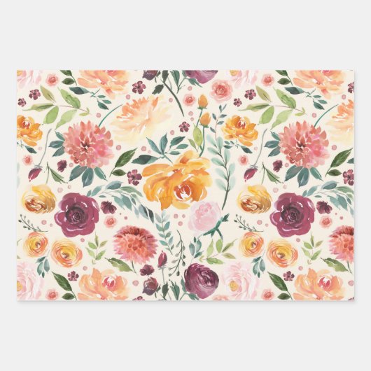  Waterverf Herfstbloeipatroon Inpakpapier Vel (Voorkant)