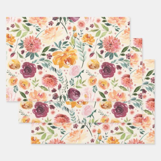  Waterverf Herfstbloeipatroon Inpakpapier Vel (Set)