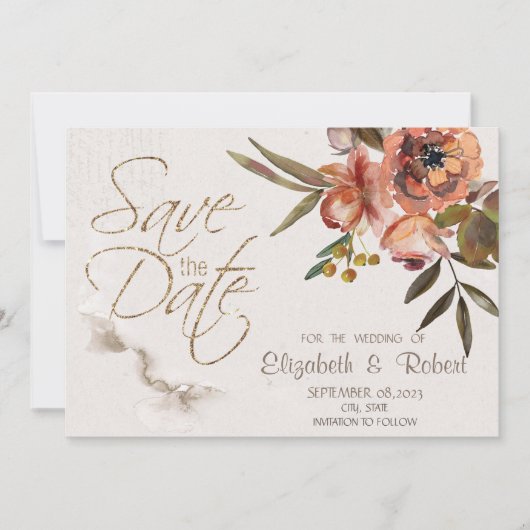 Waterverf herfstbloemen Bewaar de datum Save The Date (Voorkant)