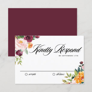 Waterverf Herfstbloemen Boeket Herfstbruiloft RSVP Kaartje