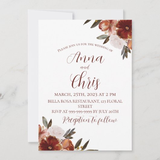 WATERVERF HERFSTBLOEMEN BRUILOFT  KAART (Voorkant)