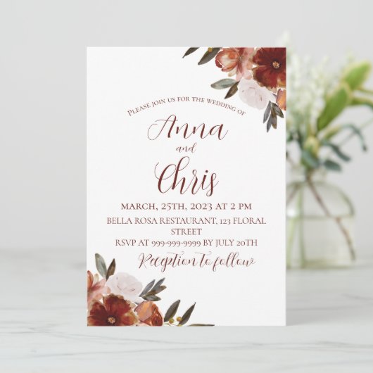 WATERVERF HERFSTBLOEMEN BRUILOFT  KAART (Staand voorkant)