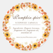 waterverf herfstbloemen kaars ronde sticker (Voorkant)