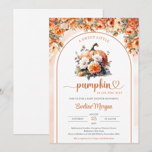 Waterverf herfstbloemen pompoen herfst meisje kaart (Voorkant / Achterkant)