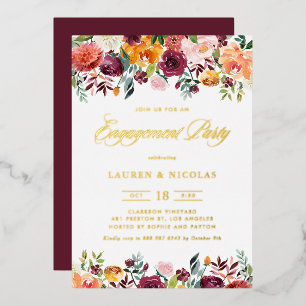 Waterverf Herfstbloemen Slinger Verlovingsfeest Folie Uitnodiging