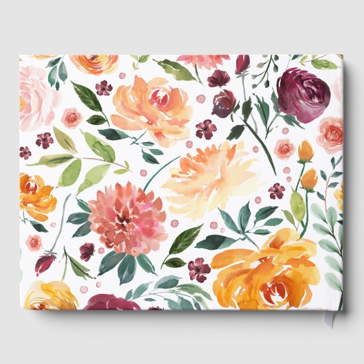 Waterverf Herfstbloesems Bloemige Bruiloft Gastenboek (Achterkant)