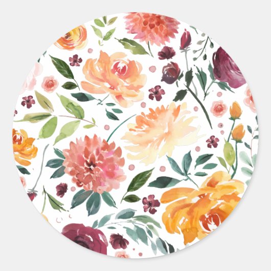 Waterverf Herfstbloesems Bloemmotief Ronde Sticker (Voorkant)