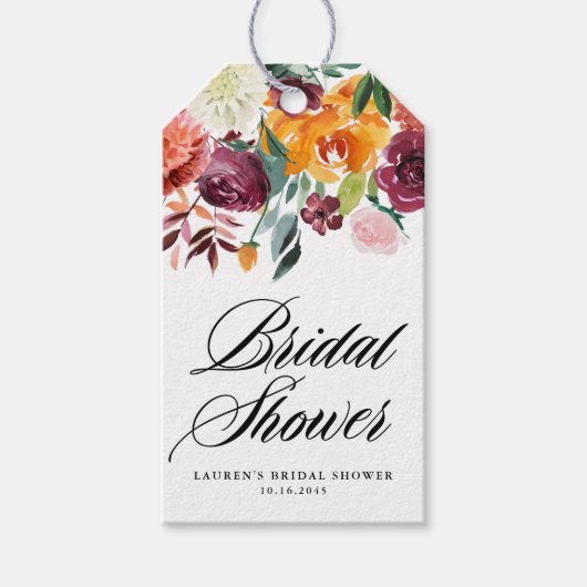 Waterverf Herfstbloesems Bruiloft Bridal Shower Cadeaulabel (Voorkant)