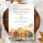Waterverf Herfstbomen Berg Herfst Boho Bruiloft Kaart