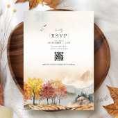 Waterverf Herfstbomen Berg Herfst Boho Bruiloft Kaart