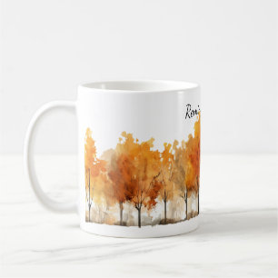 Waterverf Herfstbomen in een Rij Gepersonaliseerd Koffiemok