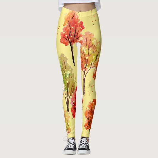 Waterverf herfstbomen: naadloze illustratie leggings (Voorkant)