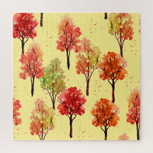 Waterverf herfstbomen: naadloze illustratie legpuzzel (Verticaal)
