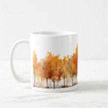 Waterverf herfstbomen op een rij