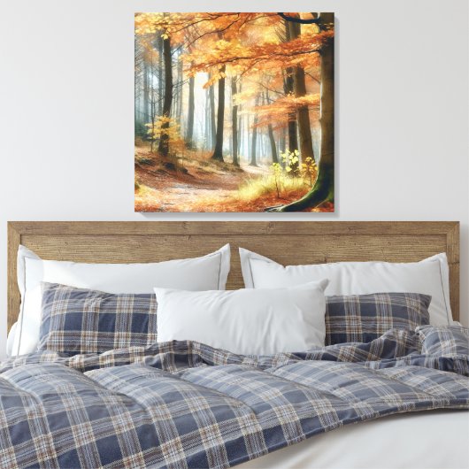 Waterverf herfstbos: levendige Herfst kunst Canvas Afdruk (Insitu (Slaapkamer))