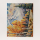 Waterverf herfstbos met bergen legpuzzel (Verticaal)