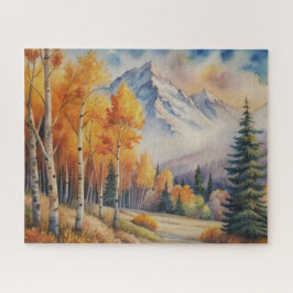 Waterverf herfstbos met bergen legpuzzel