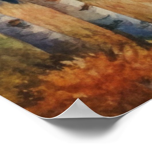 Waterverf herfstbos met bergen poster (Hoek)