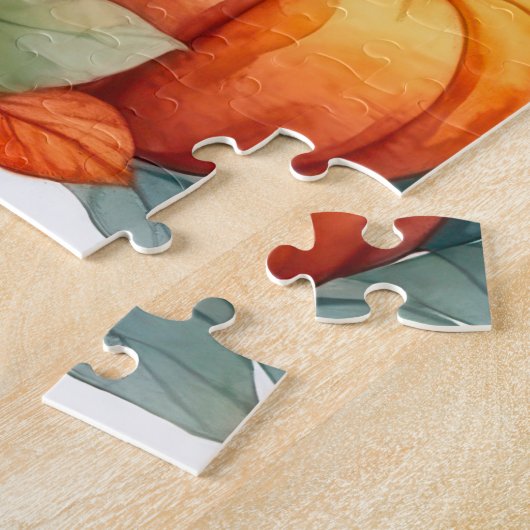 Waterverf herfstbos pompoen in het hart legpuzzel (Zijkant)