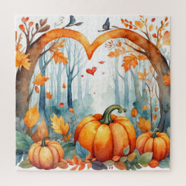 Waterverf herfstbos pompoen in het hart legpuzzel
