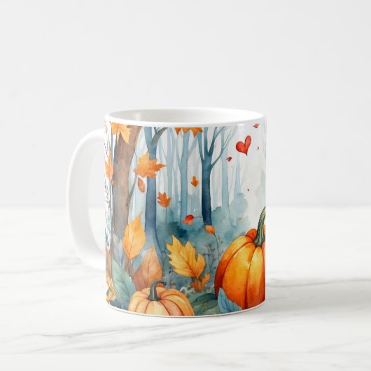 Waterverf herfstbos pompoenbladeren koffiemok (Voorkant links)