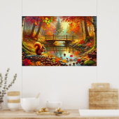 Waterverf herfstbos scène met eekhoorn poster (Keuken)
