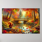 Waterverf herfstbos scène met eekhoorn poster (Voorkant)
