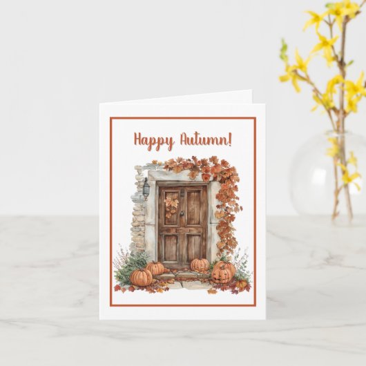 Waterverf herfstdeur met pompoenen kaart (Gele Bloem)