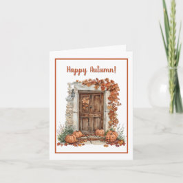 Waterverf herfstdeur met pompoenen kaart