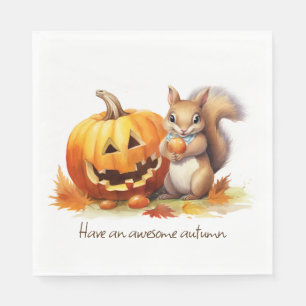 Waterverf herfsteekhoorn met Jack-o-lantern Servet
