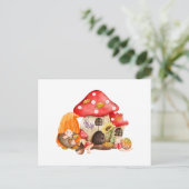 Waterverf herfstkabouter en champignonhuis briefkaart (Staand voorkant)