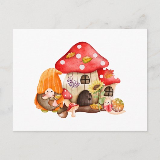 Waterverf herfstkabouter en champignonhuis briefkaart (Voorkant)