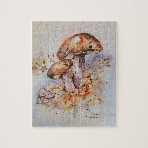 Waterverf herfstkleuren paddenstoelen legpuzzel