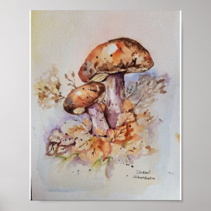 Waterverf herfstkleuren paddenstoelen poster