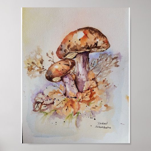 Waterverf herfstkleuren paddenstoelen poster (Voorkant)