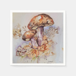 Waterverf herfstkleuren paddenstoelen servet