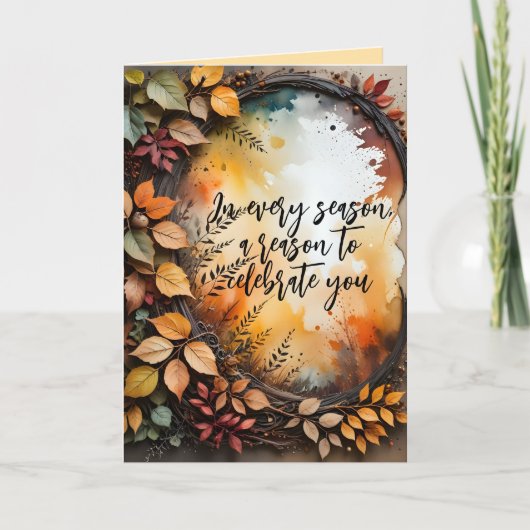 Waterverf herfstkrans "Vier je" Groeten Kaart (Voorkant)