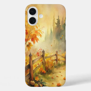 Waterverf herfstlandschap met rustieke uitstraling iPhone 16 plus hoesje