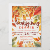 Waterverf Herfstloof Thanksgiving-diner Kaart (Voorkant)