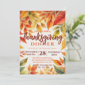 Waterverf Herfstloof Thanksgiving-diner Kaart (Staand voorkant)