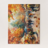 Waterverf Herfstmarktfestival, levendige Herfst Legpuzzel (Verticaal)