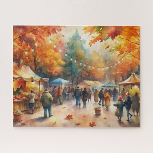 Waterverf Herfstmarktfestival, levendige Herfst Legpuzzel (Horizontaal)