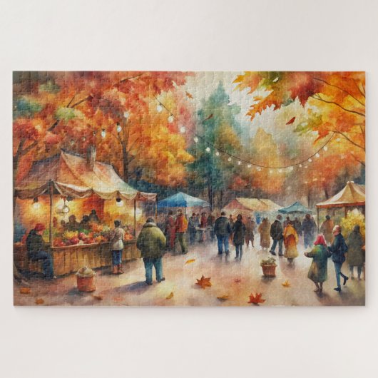 Waterverf Herfstmarktfestival, levendige Herfst Legpuzzel (Horizontaal)