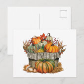 Waterverf herfstpompoen en tarweoogst feestdagenkaart (Voorkant / Achterkant)