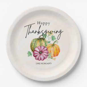Waterverf herfstpompoen Happy Thanksgiving Papieren Bordje