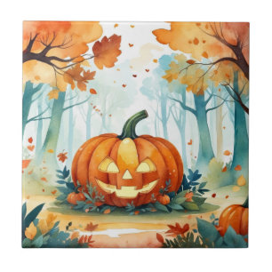 Waterverf Herfstpompoenbos Tegeltje