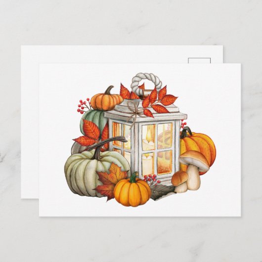 Waterverf herfstpompoenen, bladeren en bessen briefkaart (Voorkant / Achterkant)