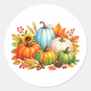 Waterverf herfstpompoenen en bladeren ronde sticker